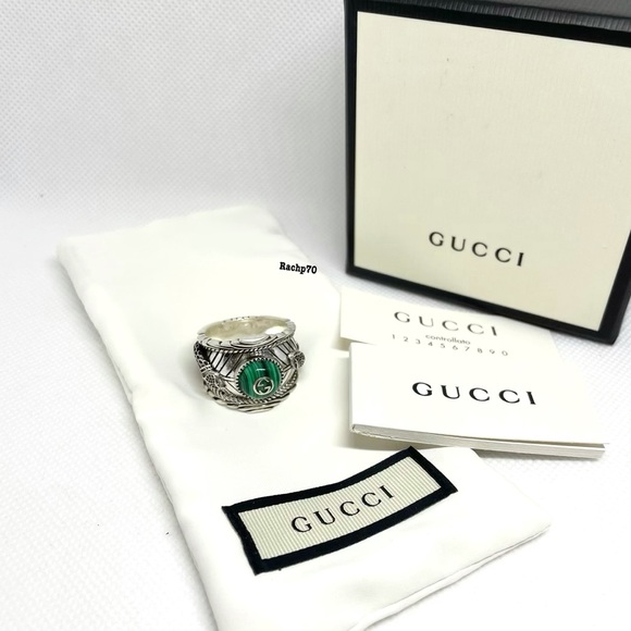 New Authentic Gucci GG Malachite Snake Ring - Picture 10 of 10